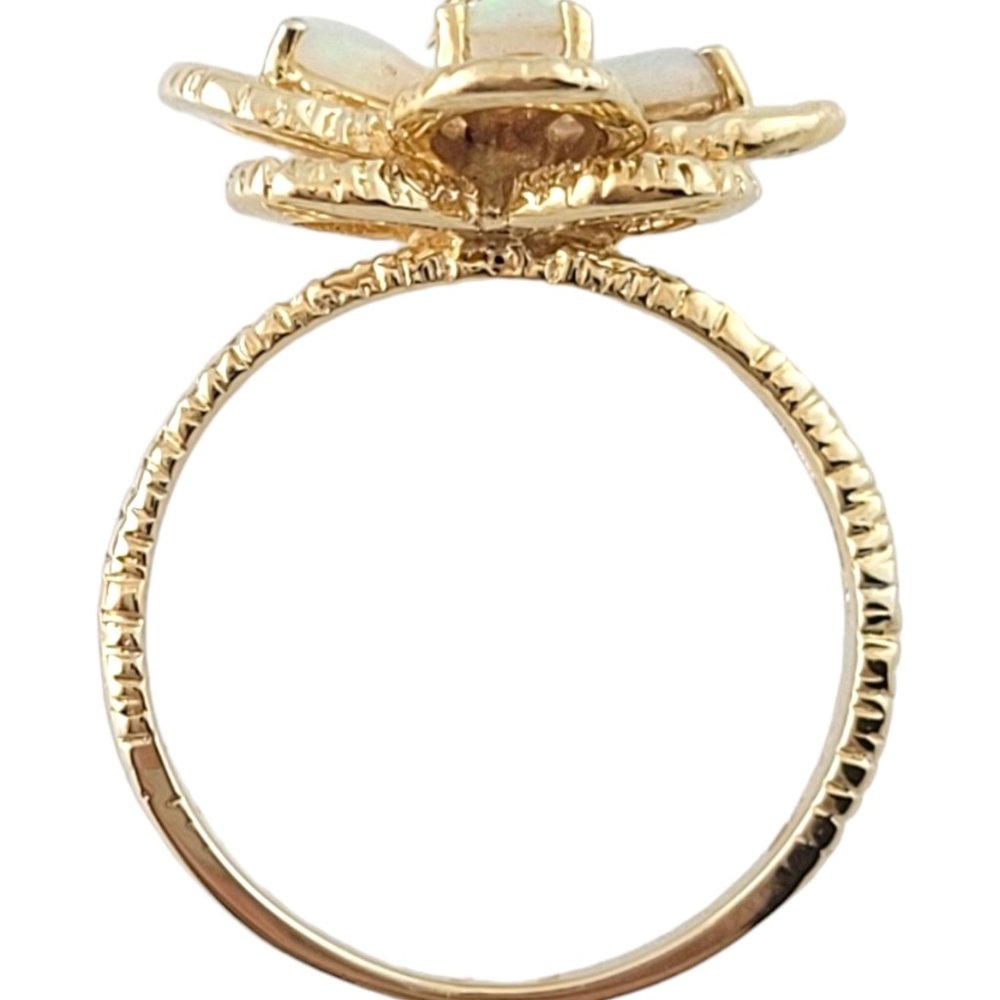 14K Yellow Gold Opal and Diamond Flower Ring Size 6.5 #16421 - Picture 3 of 7